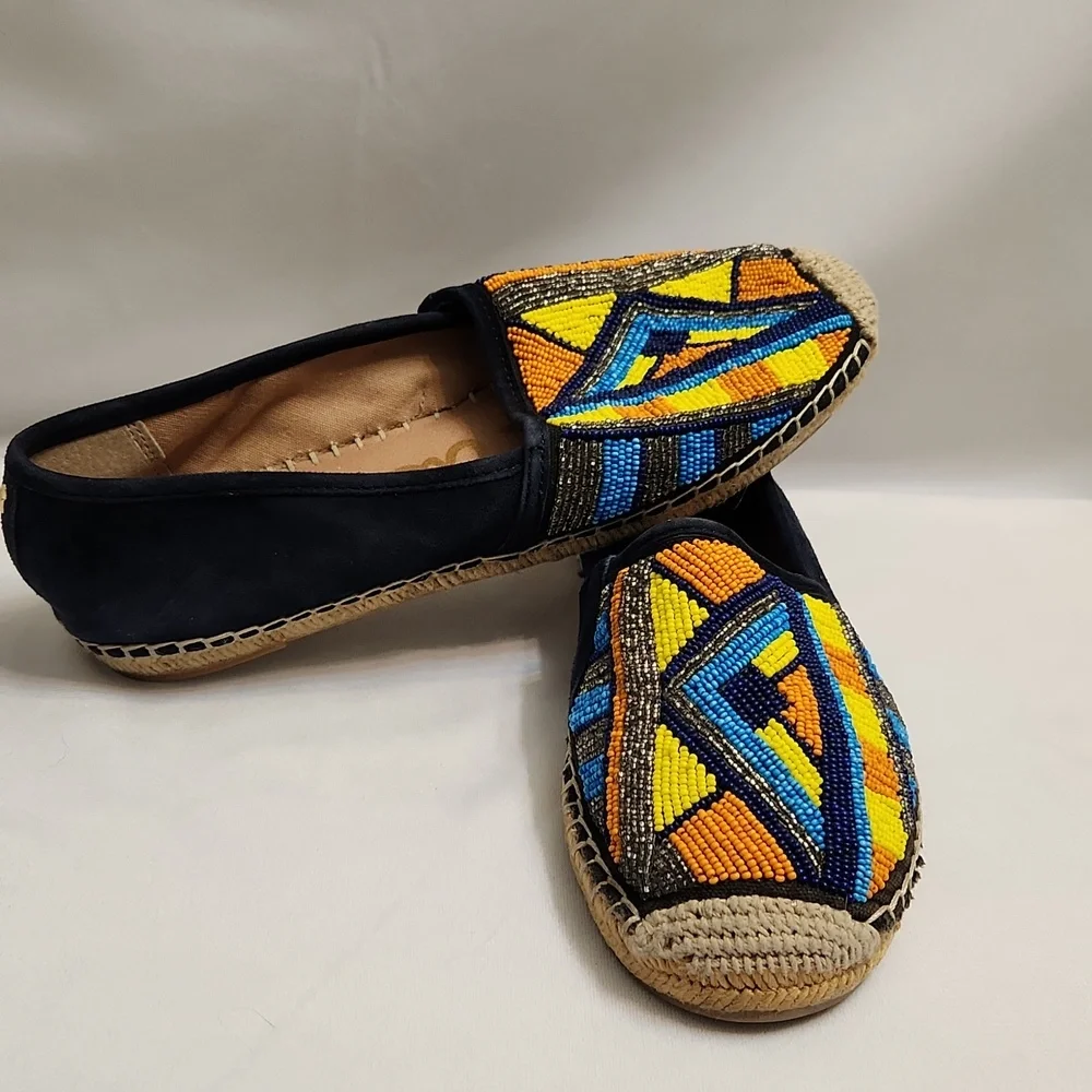 Sam Edelman Maris Colorful Beaded Aztec Tribal Suede Espadrilles (W Size 7.5)